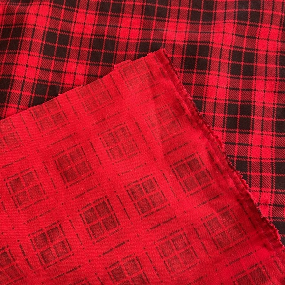 2 fabric remnants, dark red, 100% wool and red and black plaid flannel - Picture 5 of 10